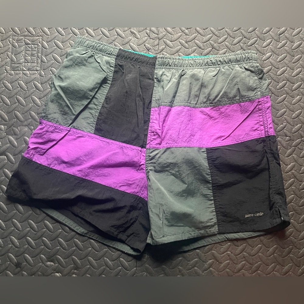 Vintage Pierre Cardin Men's Swim Trunks - Purple and Black